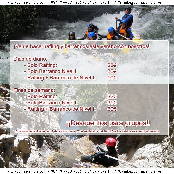 Ofertas especiales para Rafting y Barrancos